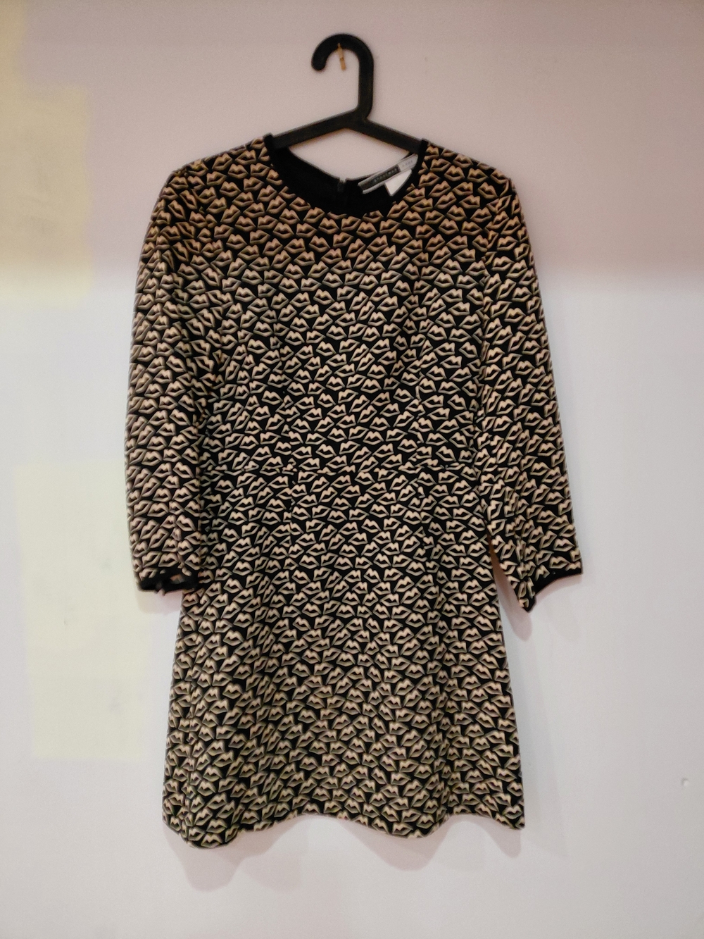Sportmax Black and Cream Patterned Long Sleeve Dress